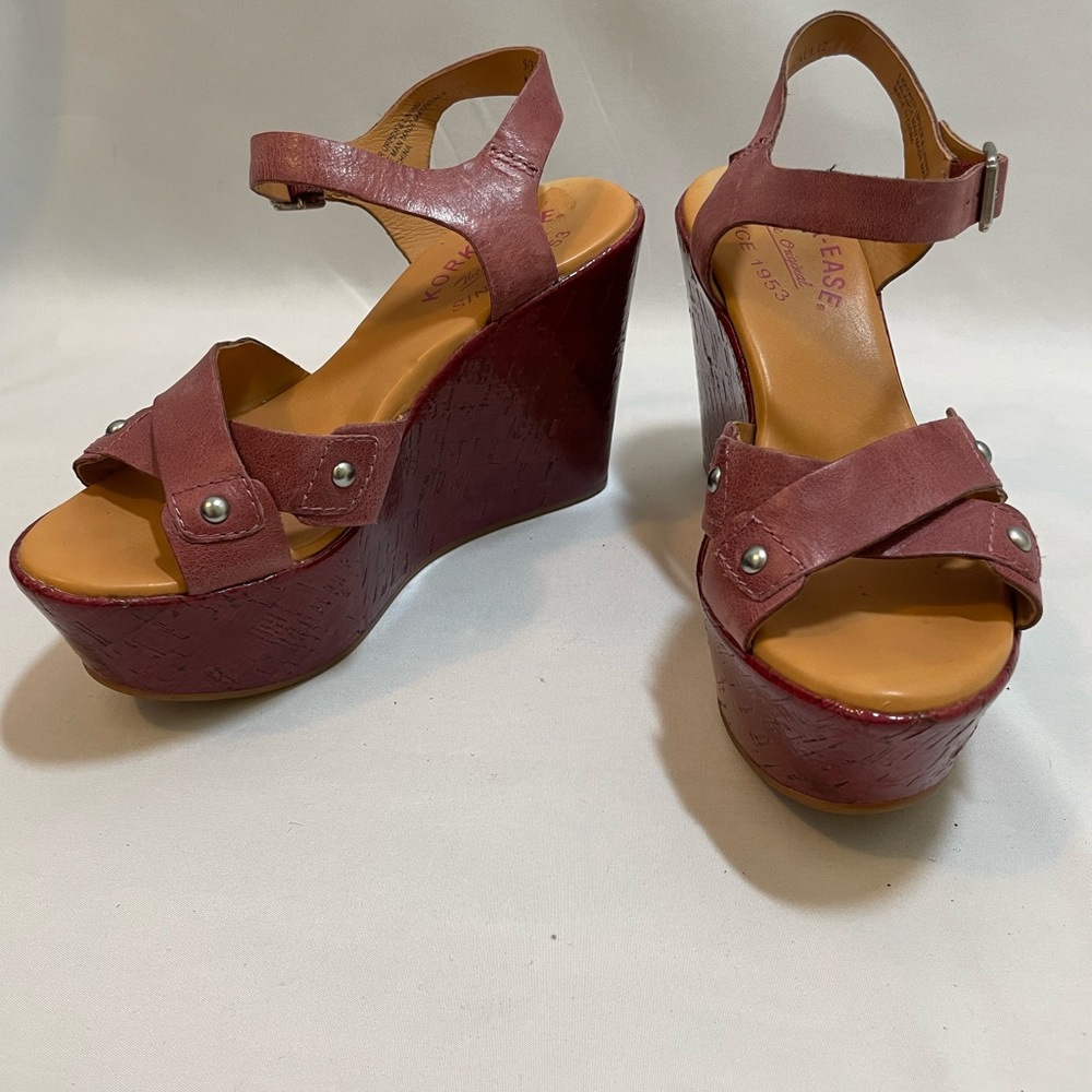 Kork-Ease Platform Wedge Open Toe Sandals Pink/Mauve Size 5